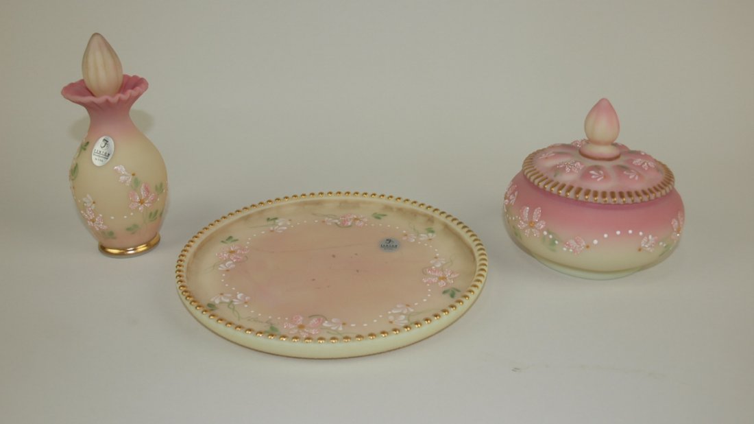 Fenton burmese 3 pc dresser set; perfume bottle, jar & (1 of 1)