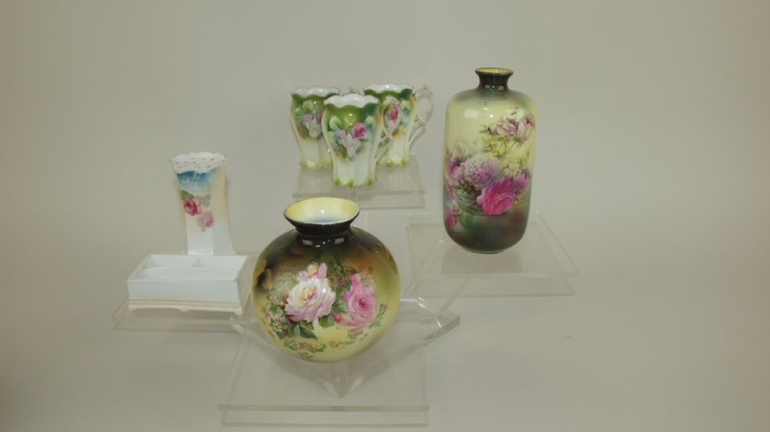 RS Prussia lot: hatpin holder, 3 cups, 2 vases (1 of 1)