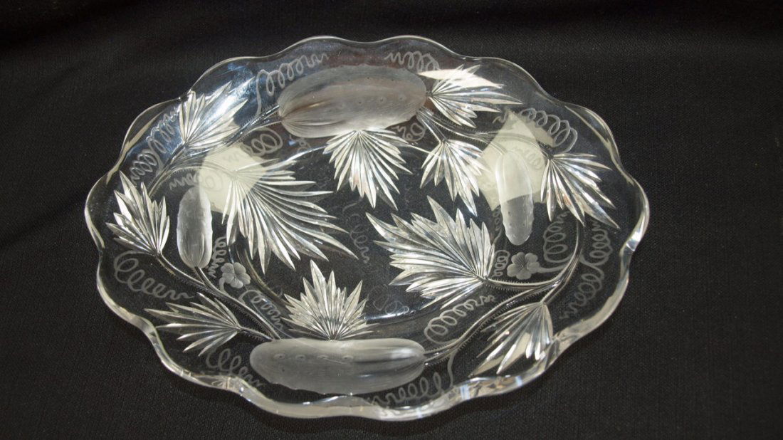 Cut glass pickle tray, 9 3/4" x 7" (1 of 1)