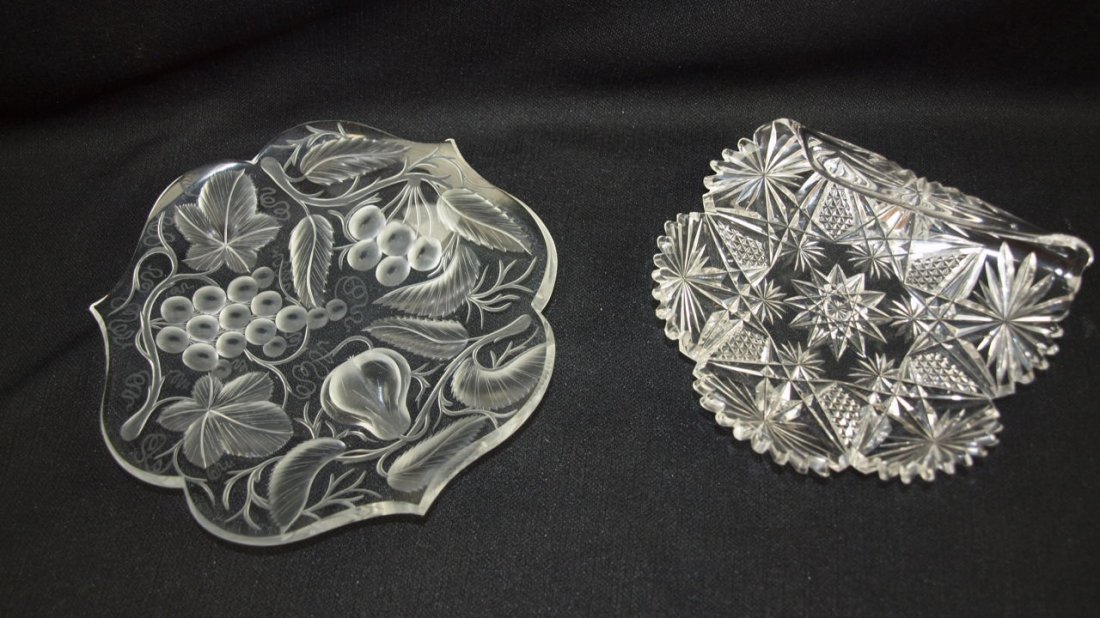 Cut glass small fruit tray and small nappy with turned (1 of 1)