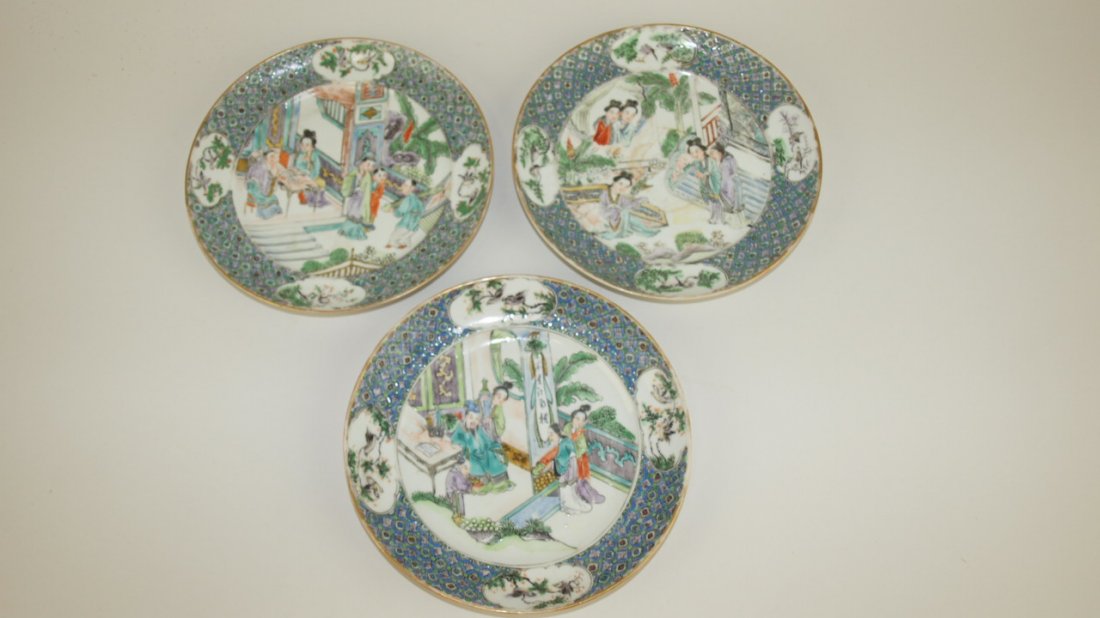 Chinese Export Famille, set of 3 plates, circa 1800, 7 (1 of 7)