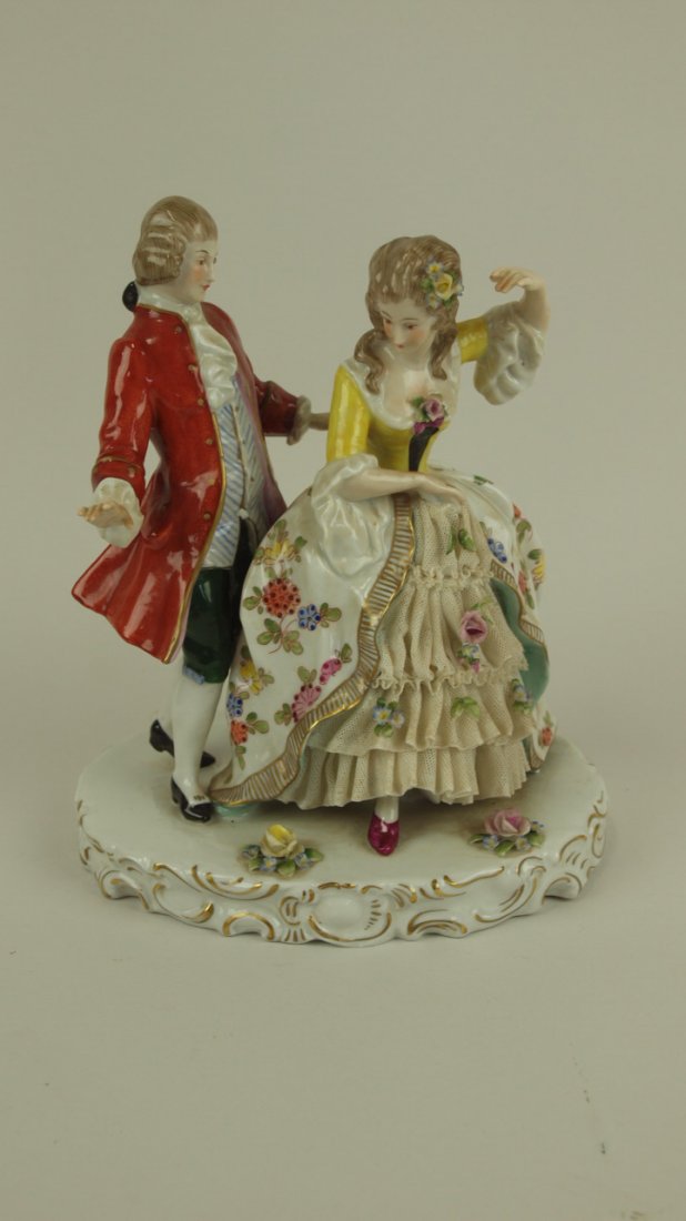 German porcelain dancing couple figure with lady in (1 of 1)