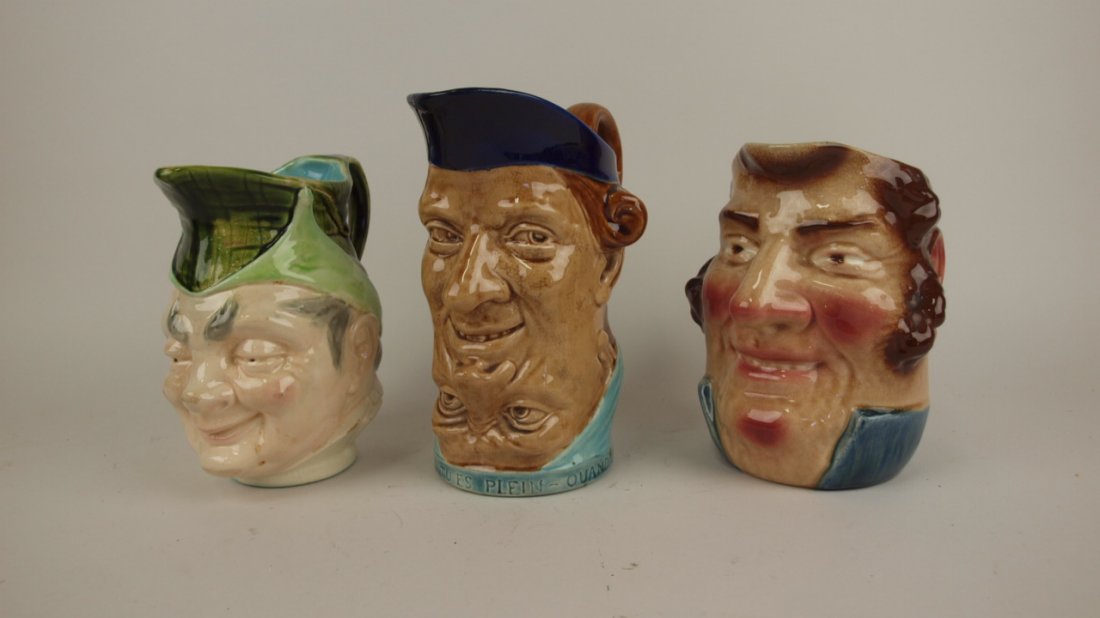 Sarreguemines Majolica lot of 3 face jugs, various (1 of 1)