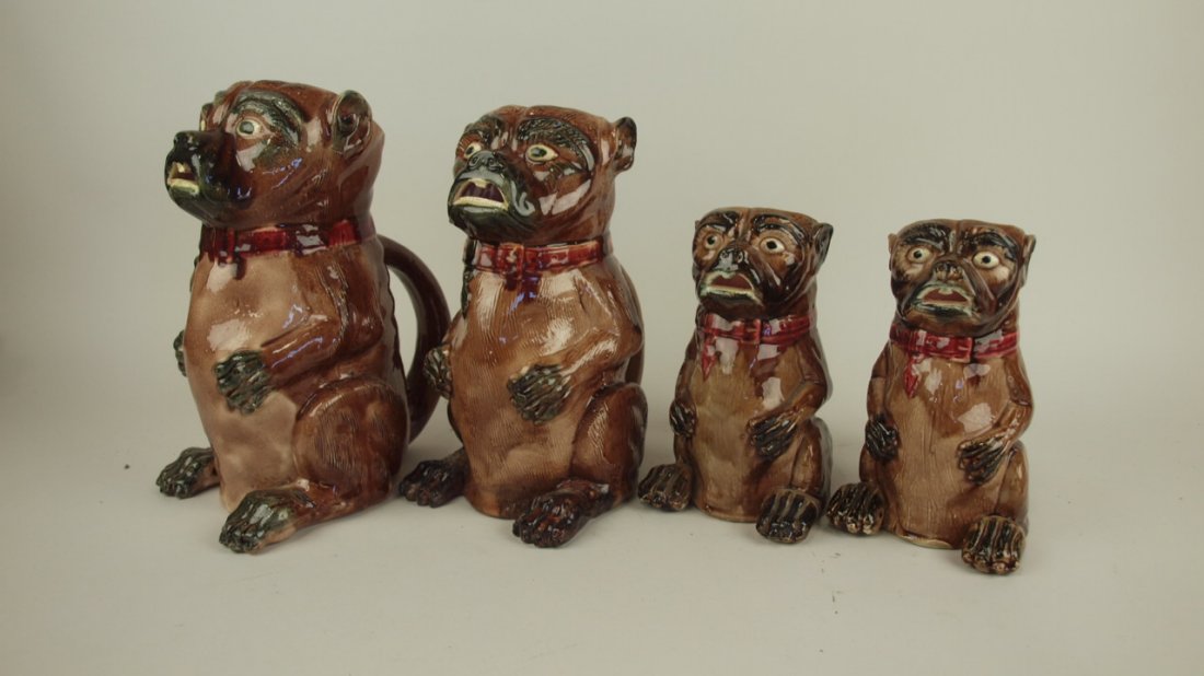 Majolica lot of 4 pug dog pictures, 1-11", 1-10", & 2-7 (1 of 1)