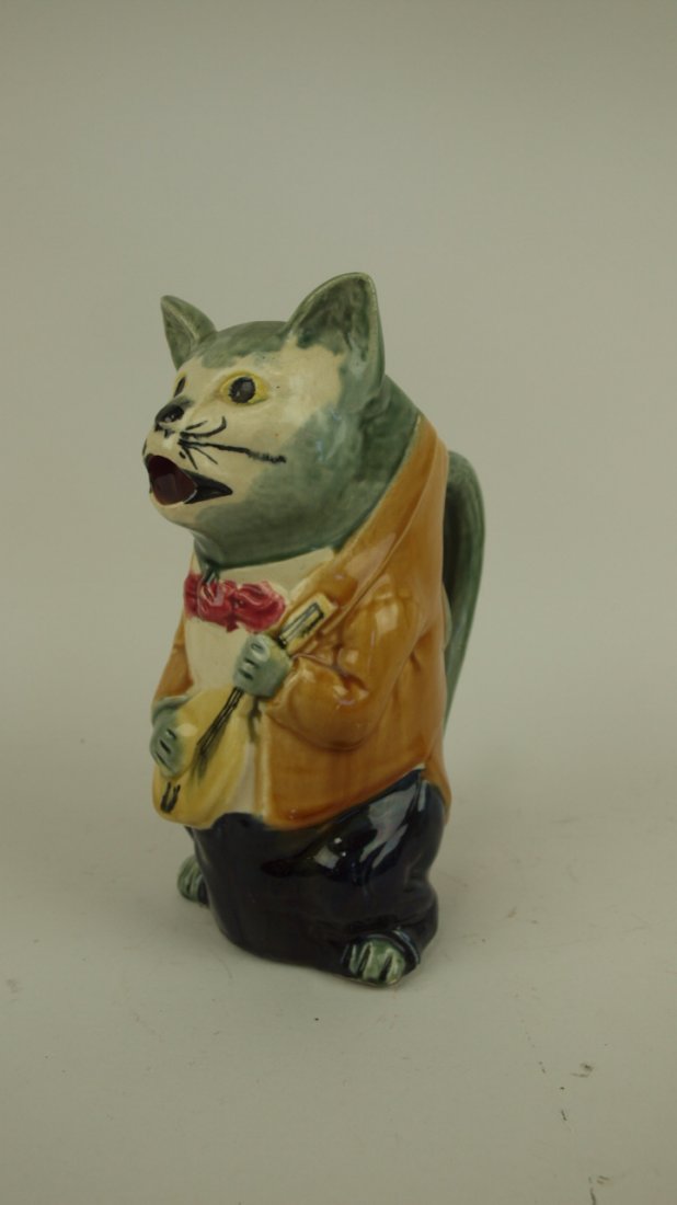 Majolica French cat and fiddle figural pitcher 9 1/2" (1 of 1)