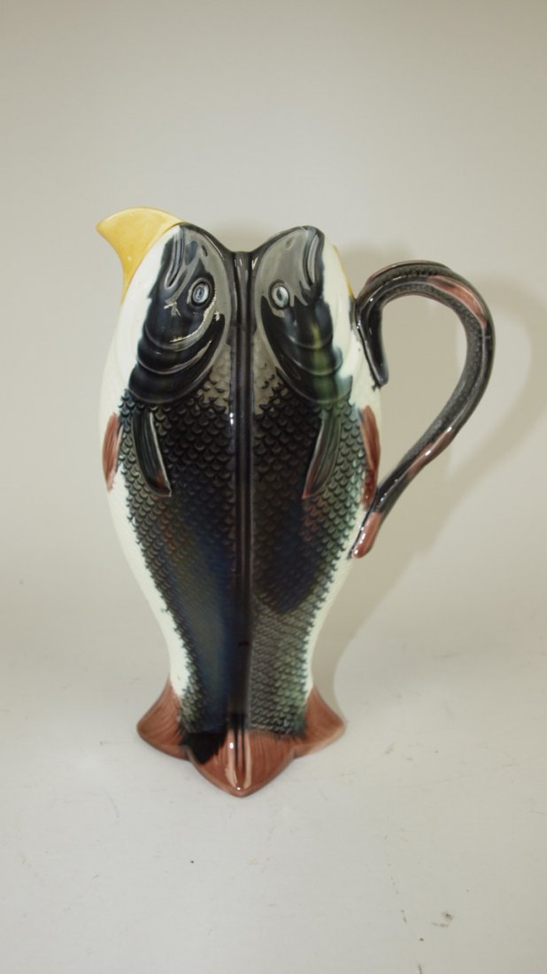 Majolica 4 sided fish pitcher, 8 1/2" (1 of 1)