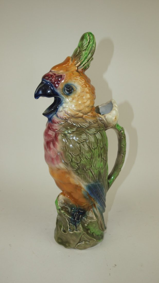 St. Clement Majolica figural parrot pitcher 15" (1 of 1)