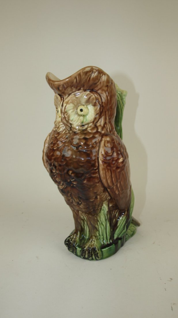 Majolica figural owl pitcher 11" (1 of 1)