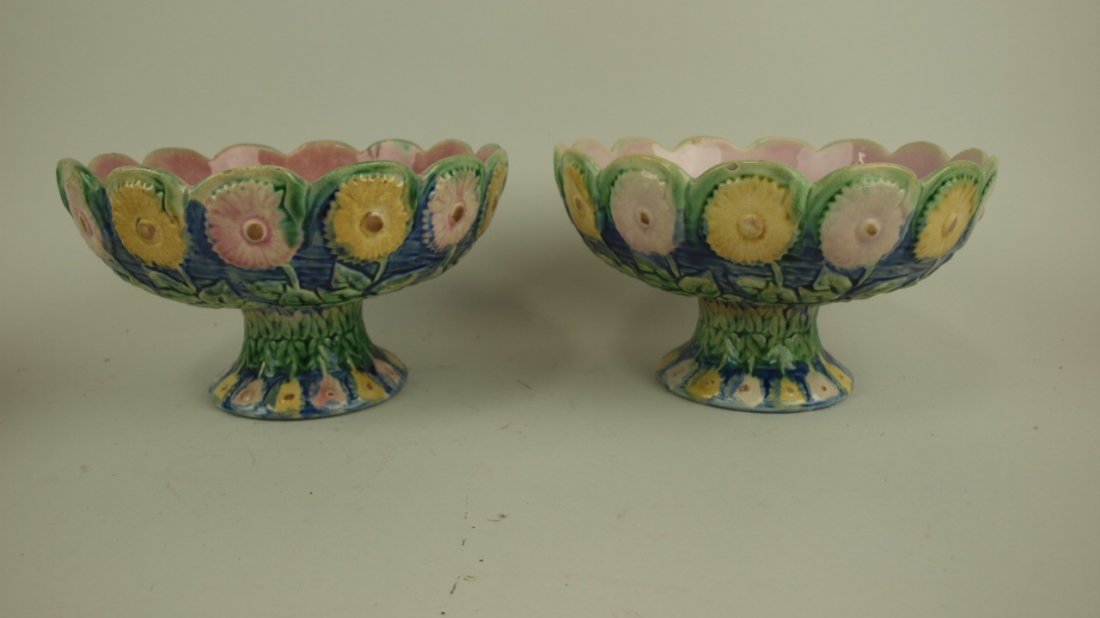 Etruscan Majolica lot of 2 cobalt daisy compotes (1 of 1)