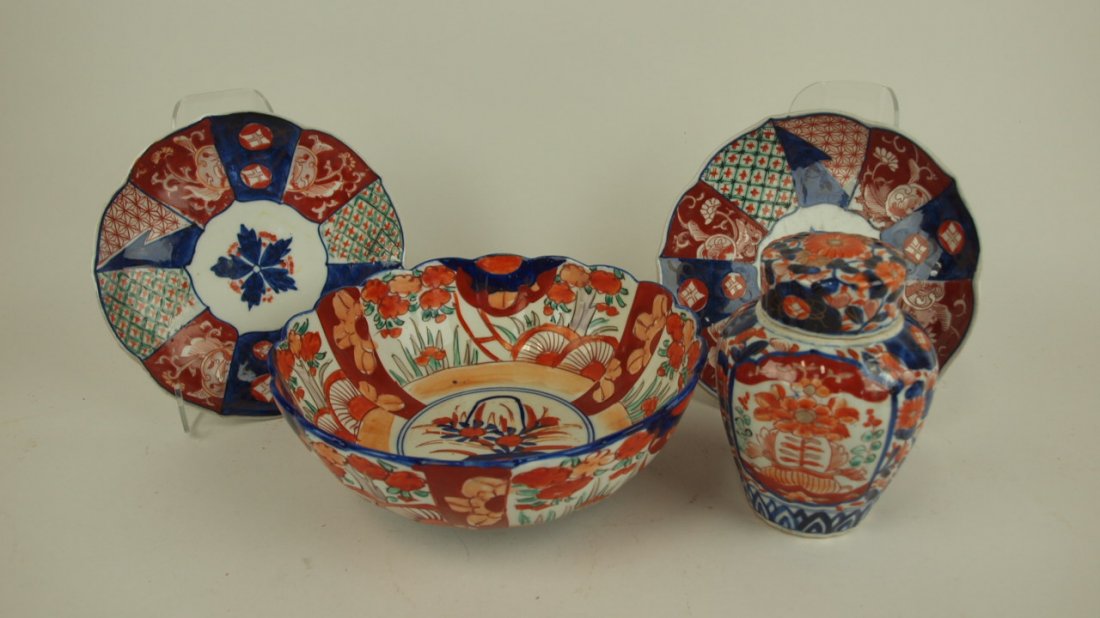Imari lot of bowl, covered jar, & 2 plates (1 of 1)