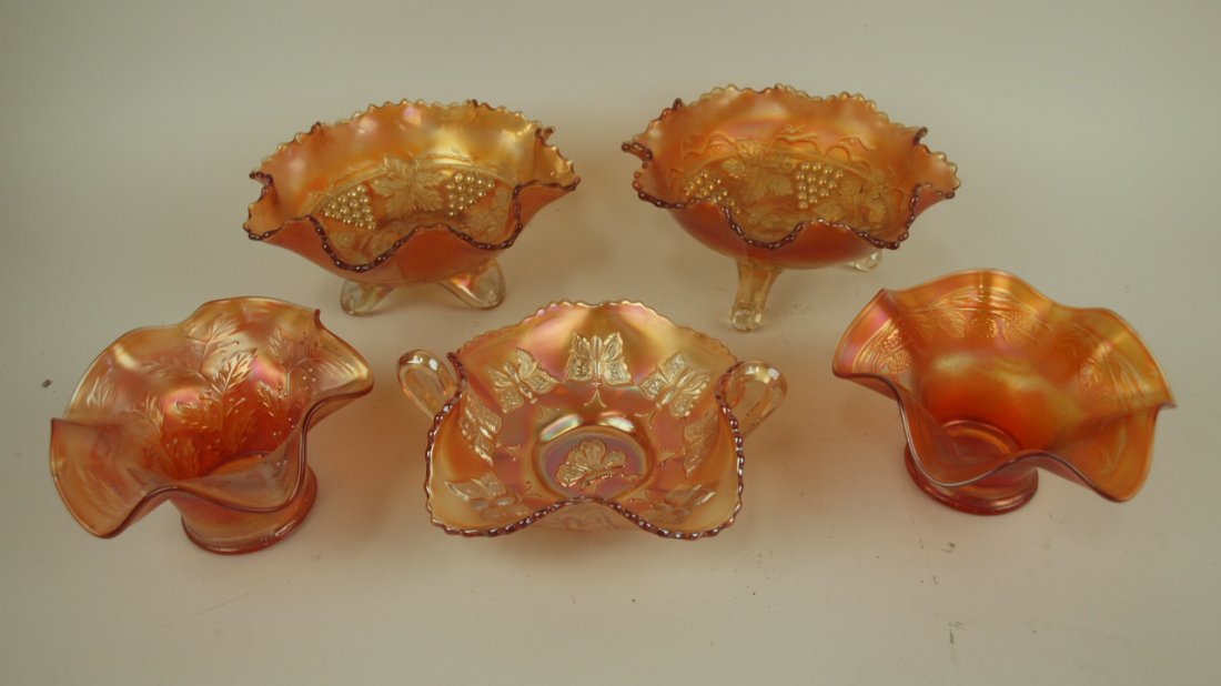 Fenton marigold lot of 5 pieces: 2 footed bowls, nappy, (1 of 1)