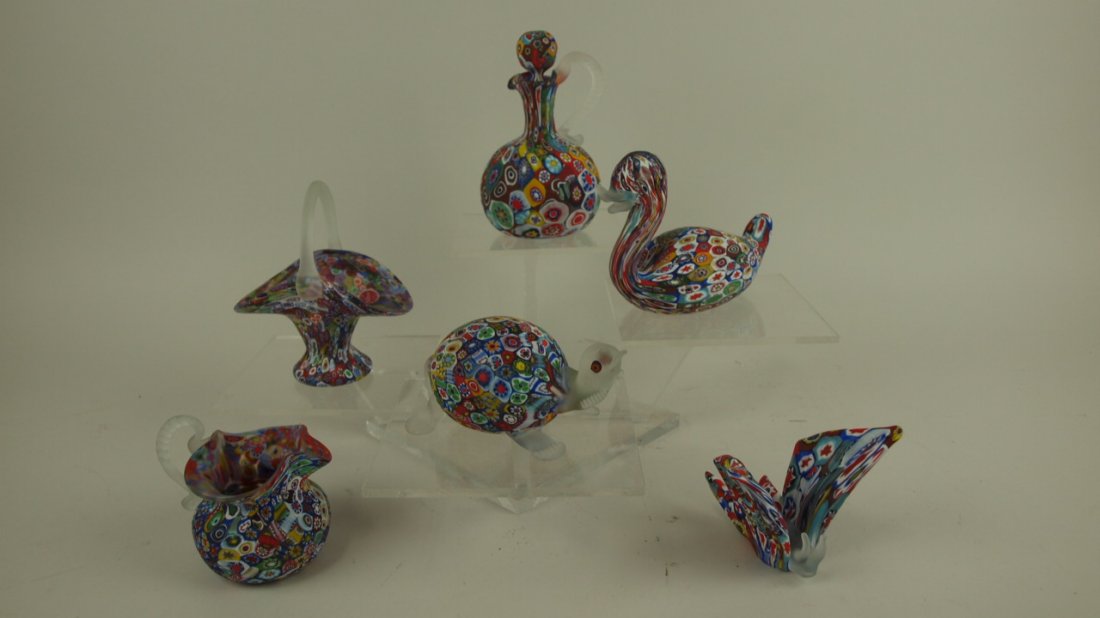 Murano Millefiori lot of 6 pieces:  cruet, basket, (1 of 1)
