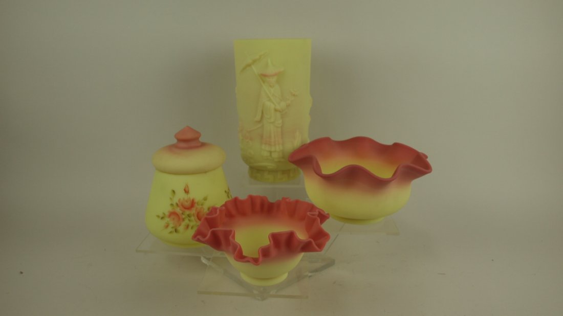 Fenton Burmese lot of  items:  oriental vase, covered (1 of 1)