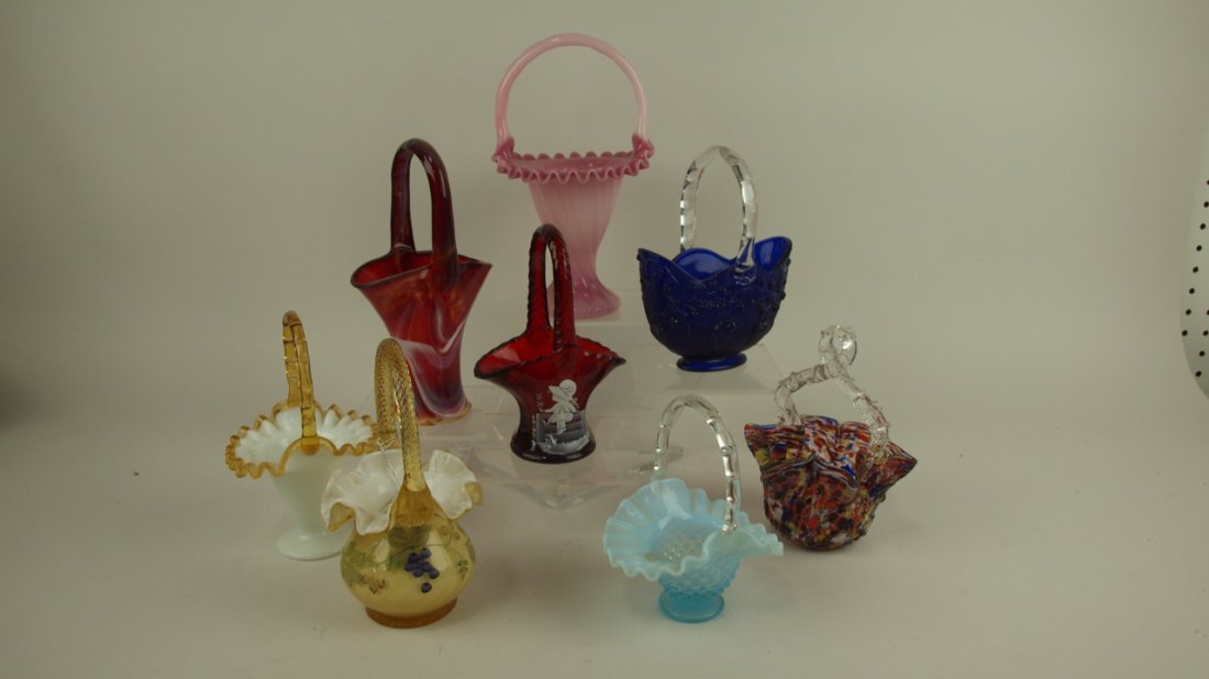 Lot of 8 glass baskets: Fenton and others (1 of 1)