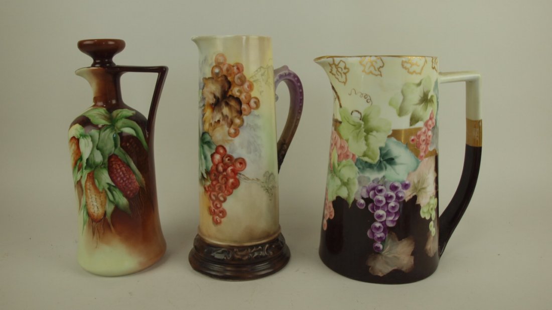 Lot of 3 hand painted porcelain tankards, 10" (1 of 1)