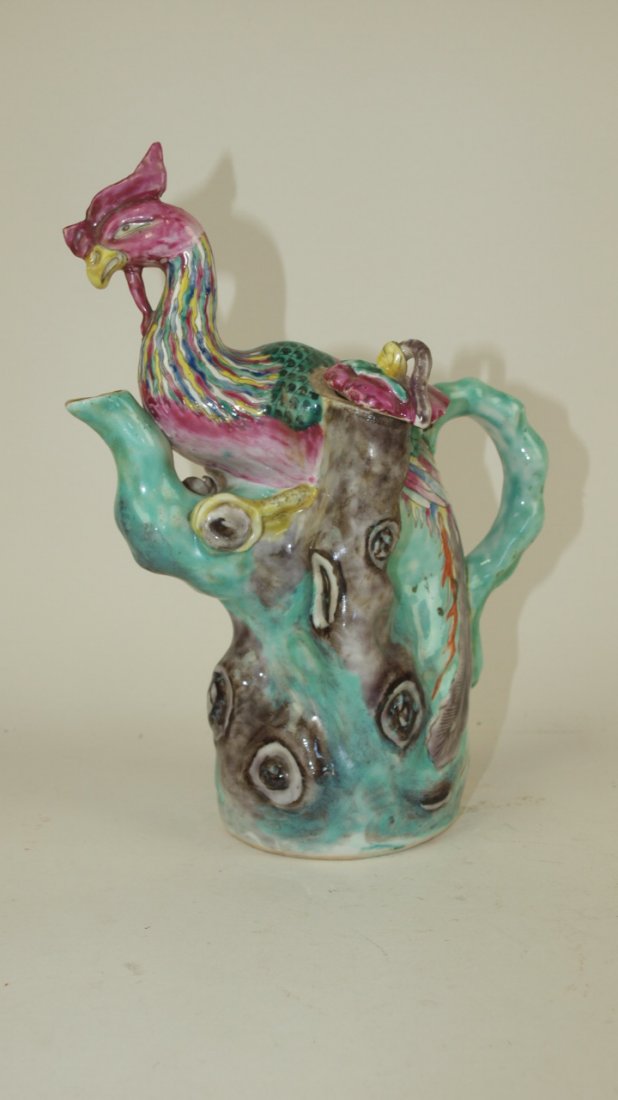Chinese 19th c porcelain peacock figural teapot, 10" (1 of 1)