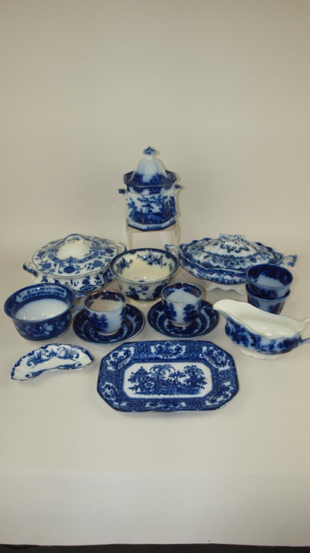 Flow Blue lot of 12 assorted pieces, some with damage (1 of 1)