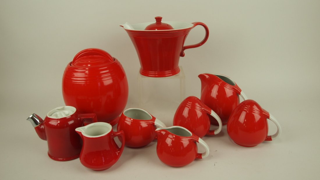 Hall China lot of 9 red items:  Melody teapot, cookie (1 of 1)