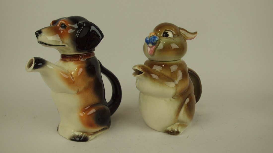 Lot of 2 figural teapots: dog & rabbit (1 of 1)