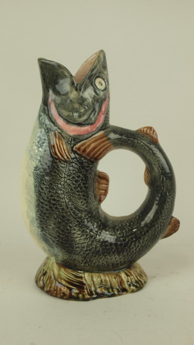 Majolica figural fish platter, 10", spout repair (1 of 1)