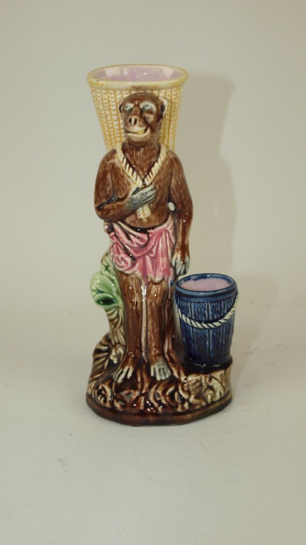 Majolica figural monkey match holder, 8" (1 of 1)