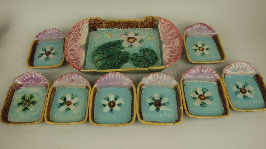 Majolica waterlily and shell 9 piece icecream set (1 of 1)