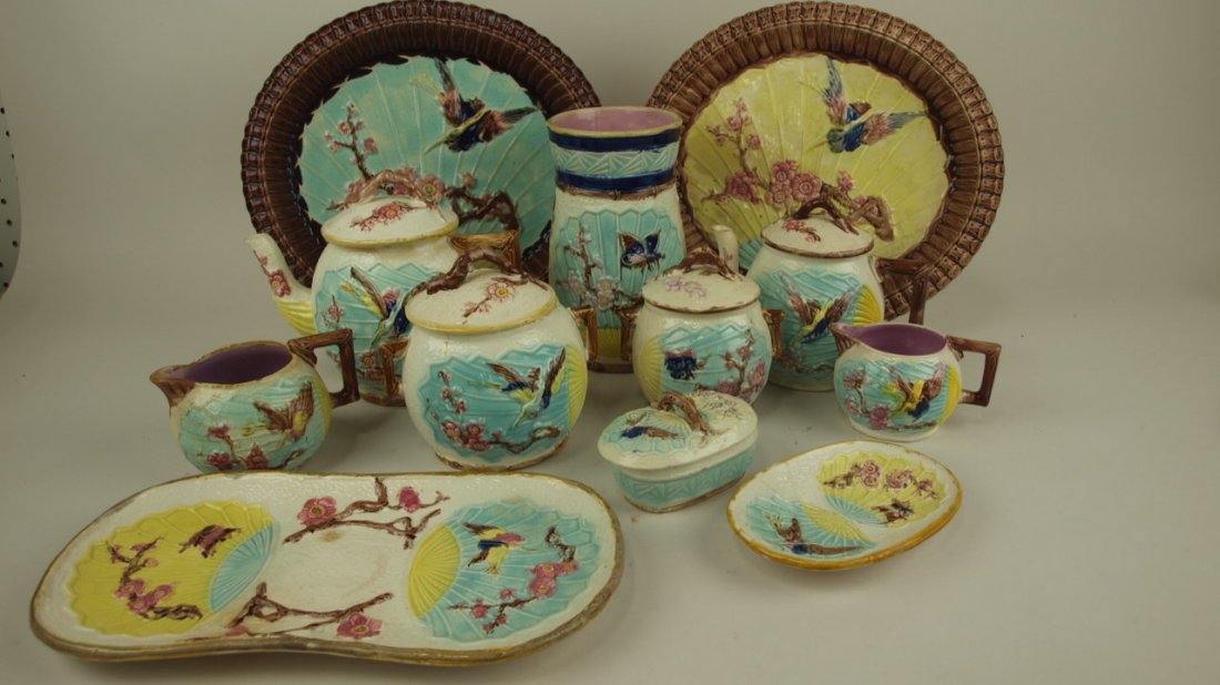 Majolica Wardle bird and fan lot of 12 pieces: 2 (1 of 1)