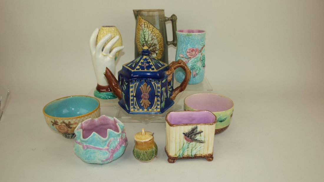 Majolica lot of 9 assorted pieces, various condition (1 of 1)