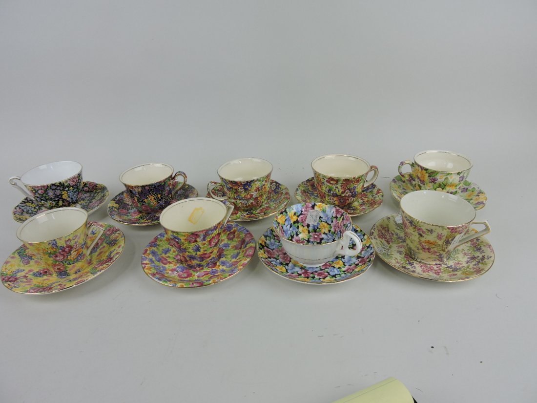Chintz lot of 9 assorted cups and saucers (1 of 1)