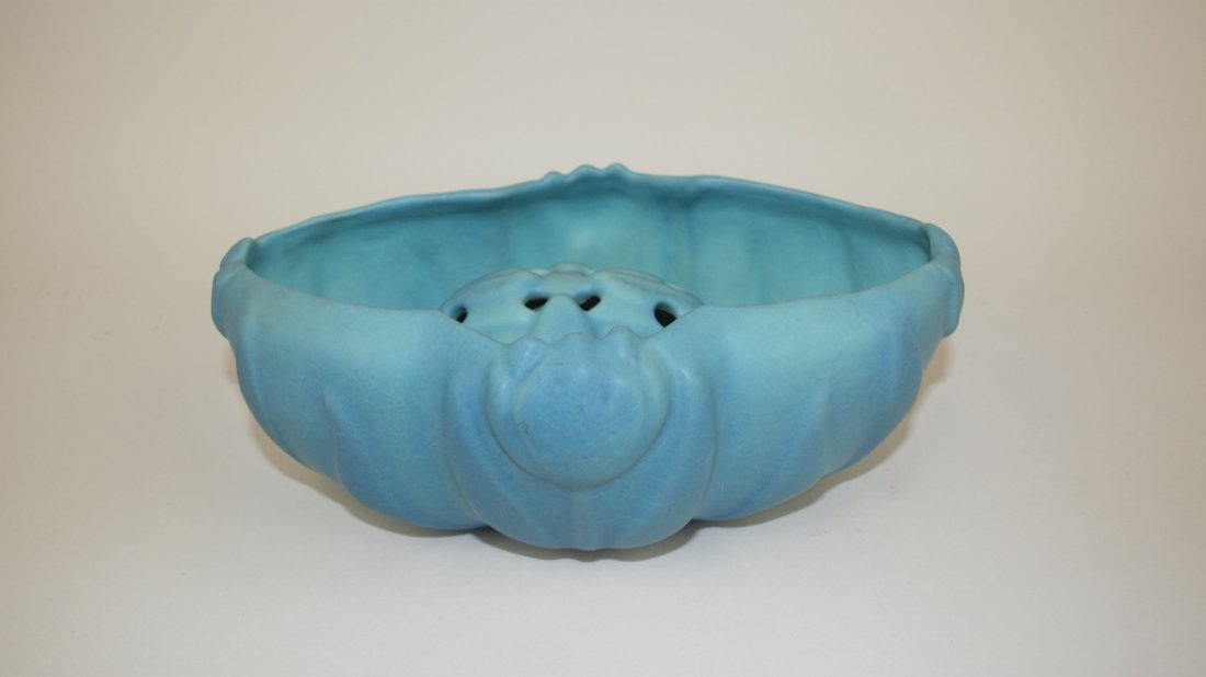Van Briggle art pottery blue tulip console bowl (1 of 1)