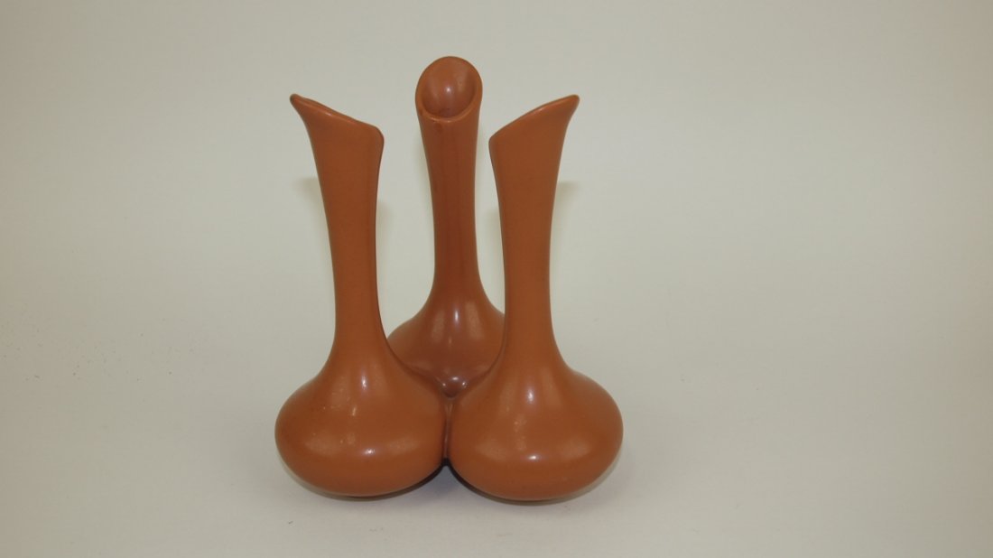 Van Briggle art pottery brown triple hold (1 of 1)