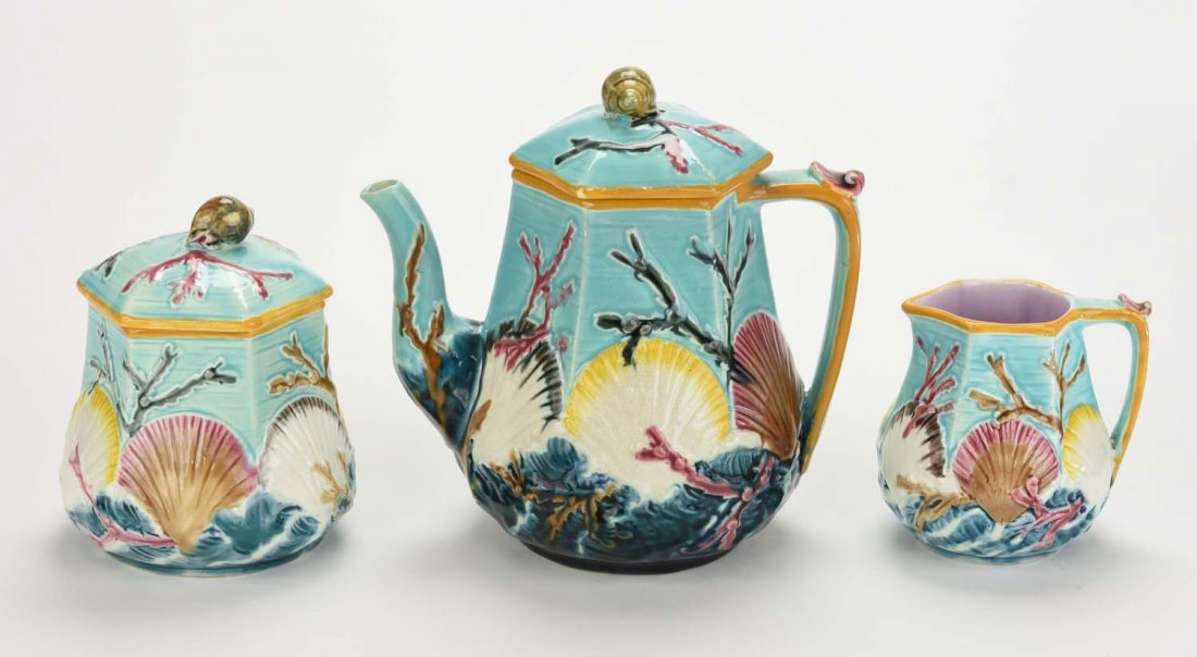 A Rare Wedgwood Majolica ‘Ocean’ Three Piece Tea set (1 of 2)