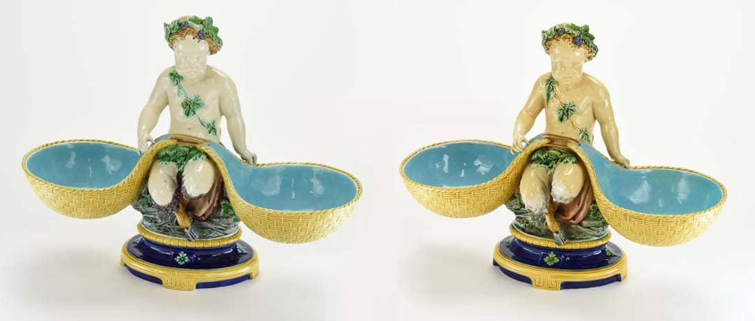 A Rare Pair Minton Majolica ‘Putti and Pannier’ of (1 of 3)