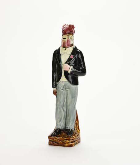 A German Majolica Rooster Groom Decanter, c. 1890. (1 of 1)