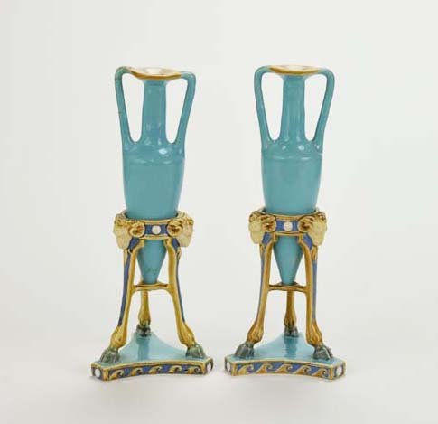 Pair of Minton Majolica ‘Amphora’ Posy Vases c.1875. (1 of 2)