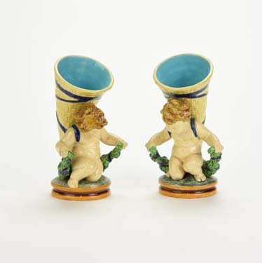 An Extremely Rare Pair of Minton Majolica Cherub and (1 of 2)