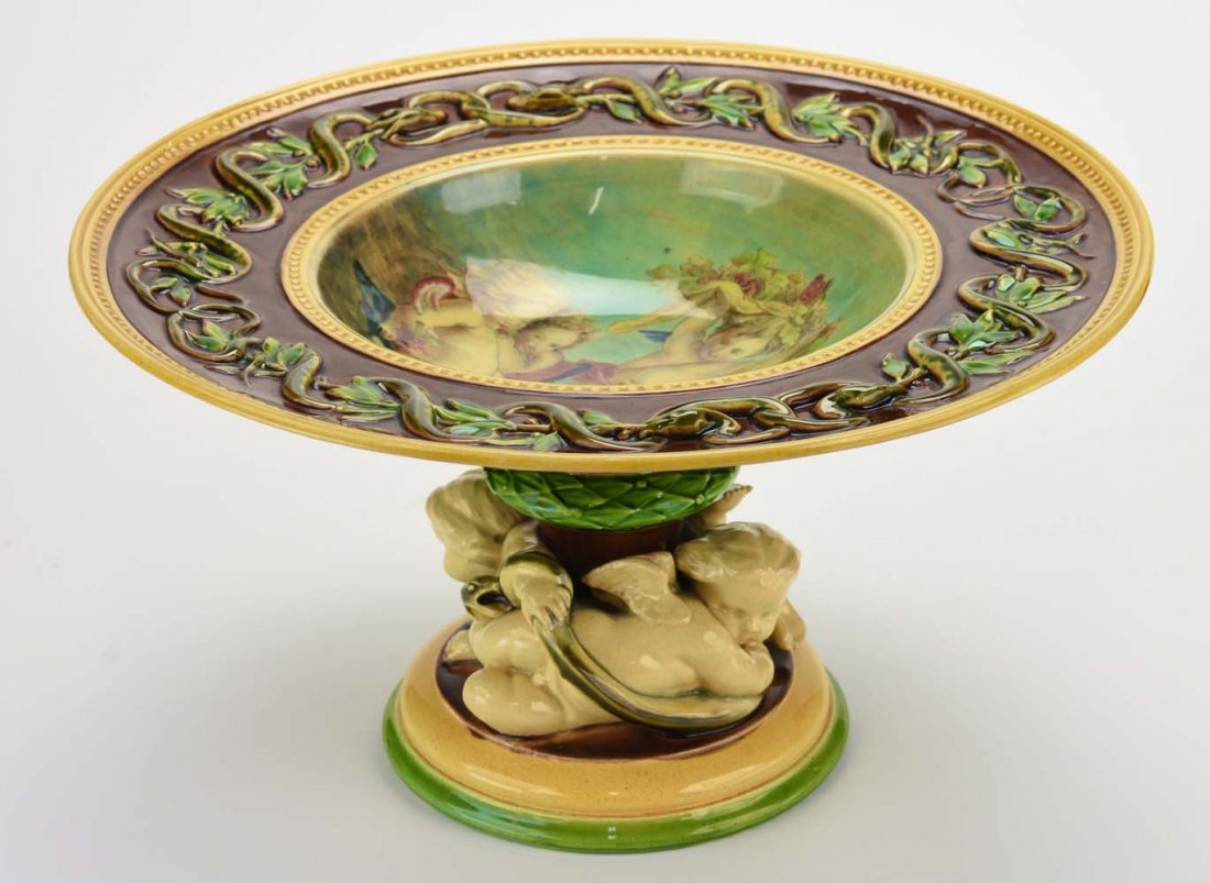 An Extremely Rare Minton Majolica ‘Cherubs’ Tazza (1 of 6)