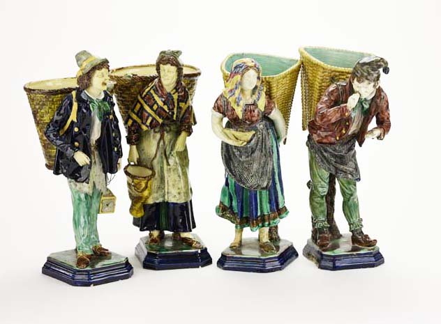 Four Rare Hugo Lonitz Majolica Figural Posy Holders (1 of 6)