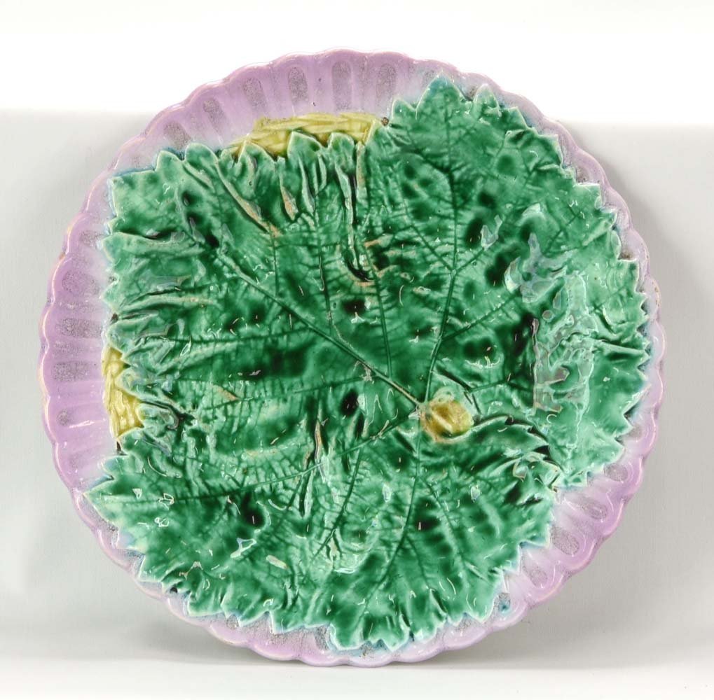 Majolica maple leaf plate with pink rim, 8 1/2" (1 of 1)