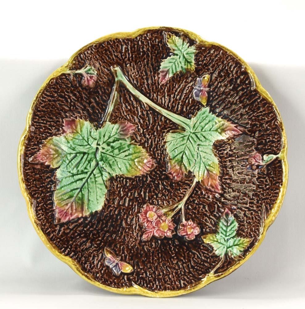 Majolica rustic tree bark plate with butterfly, 8 1/2" (1 of 1)