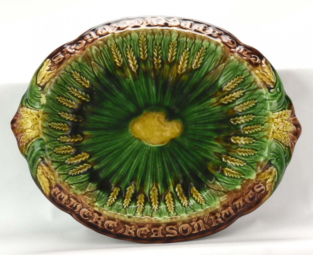 Majolica wheat bread tray with motto, 13 1/2" (1 of 1)