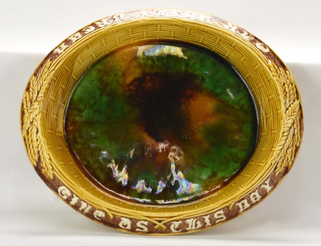 Majolica wicker bread platter with motto, 12 1/2", (1 of 1)