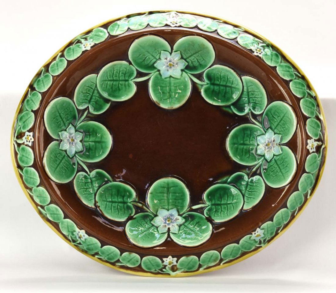 Majolica brown pond lily platter, 13" (1 of 1)