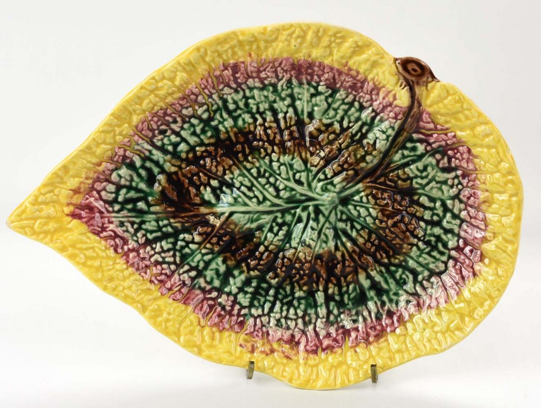 Majolica begonia leaft tray with yellow border, 12" (1 of 1)