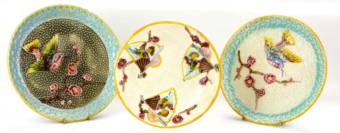 Majolica lot of 3 plates with birds, 7 1/2" to 9" (1 of 1)