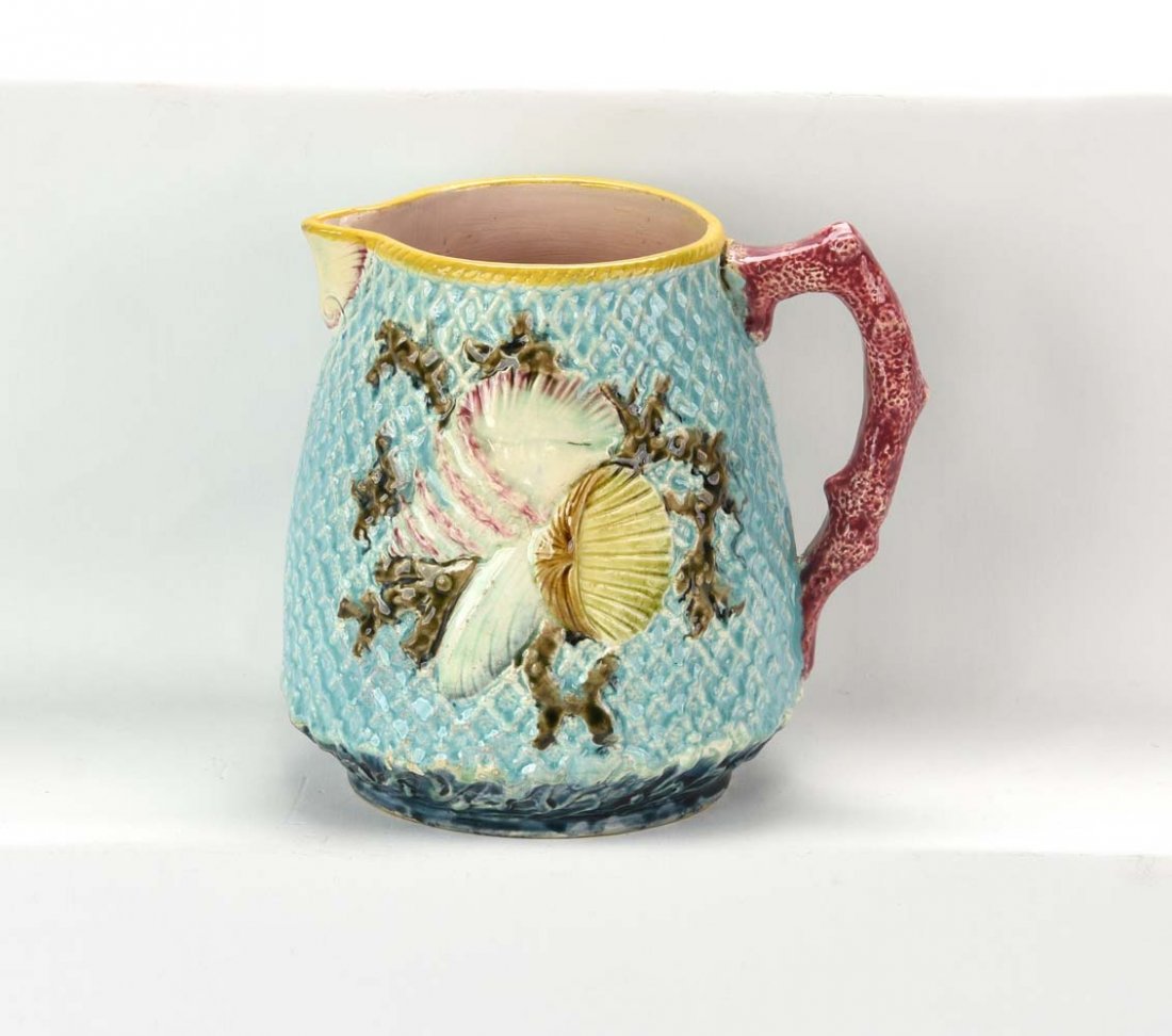 Fielding majolica shells and fishnet pitcher with coral (1 of 1)