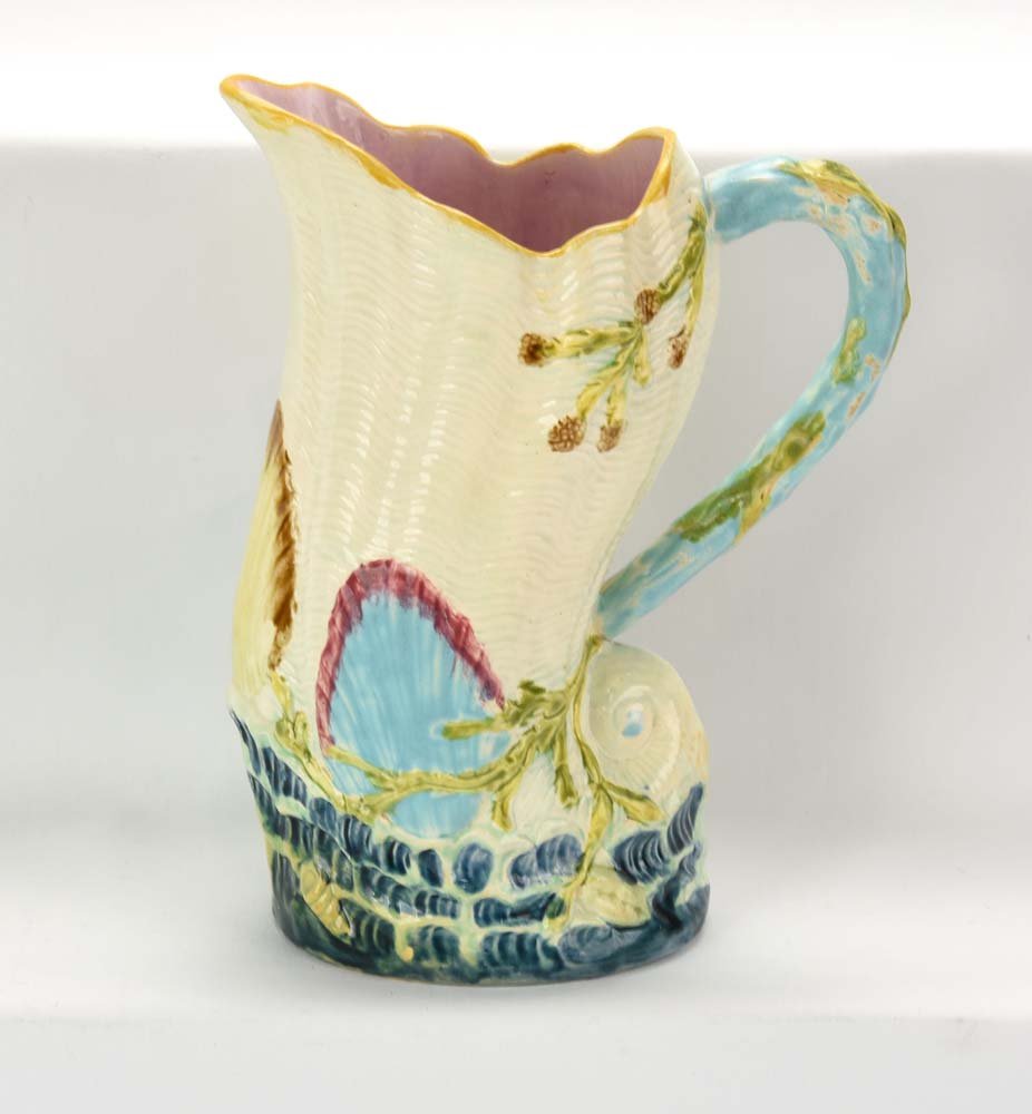 Fielding majolica figure shell on waves pitcher, 9", (1 of 1)