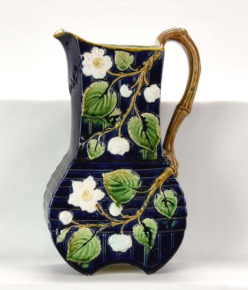 Majolica flat sided floral pitcher, 10 1/2" (1 of 1)