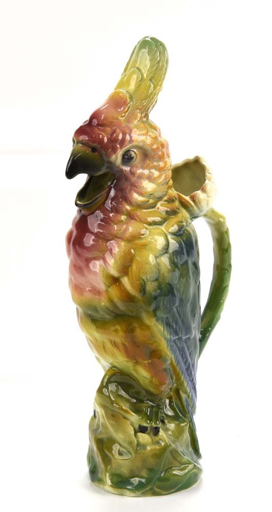 St. Clement majolica figural parrot pitcher, 14" (1 of 1)