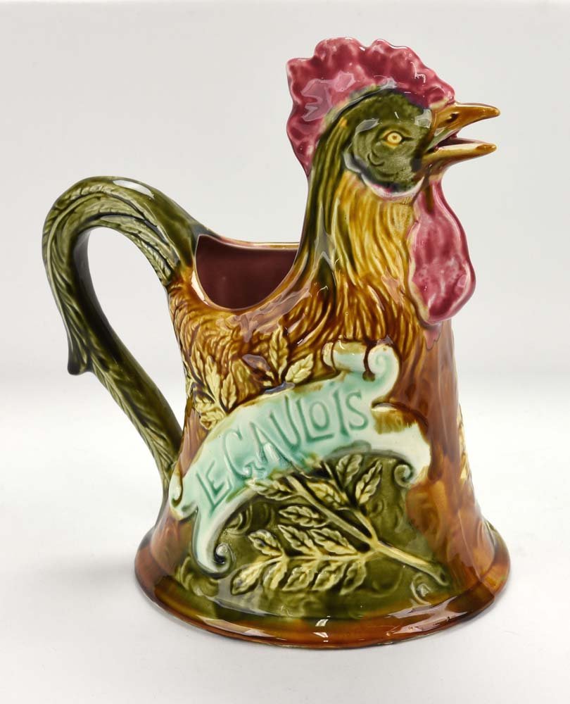Onnaing French majolica "Chante Clair" rooster pitcher, (1 of 1)